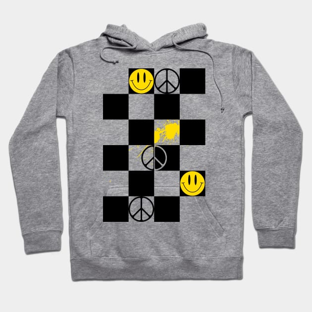 Checkered Smiley Face & Peace Sign Hoodie by gnomeapple